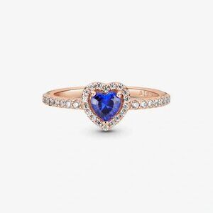 ✨ Beautiful Pandora Sparkling Blue Elevated Heart Ring – 14 k Rose Gold‑Plated💎